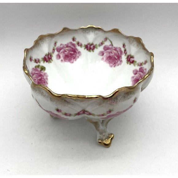 Antique Bridal Rose 3 Legged Center Bowl Gold Accents - Picture 6 of 6